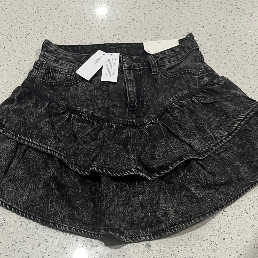 American Eagle Outfitters Black Denim Tiered Skirt
